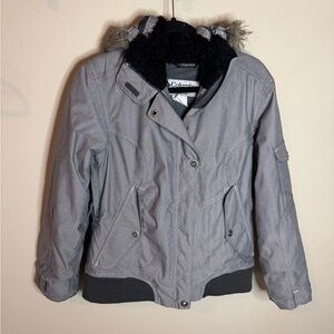 Columbia Titanium Women’s S Gray Hooded Insulated Jacket Faux Fur